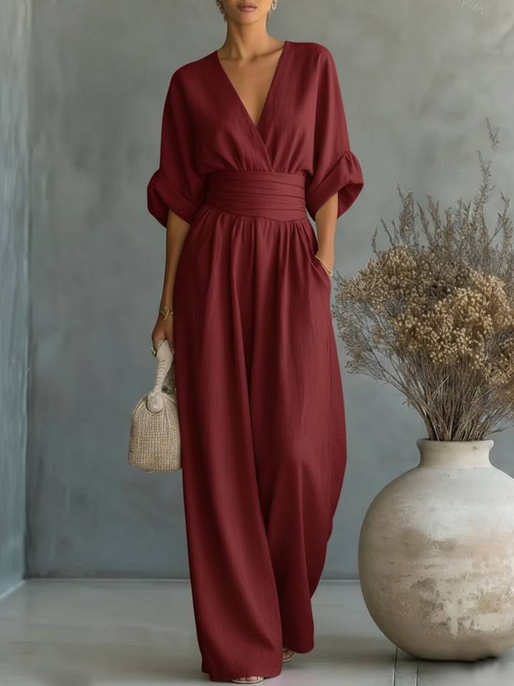 Capella V-Neck High Waist Wide Leg Jumpsuit