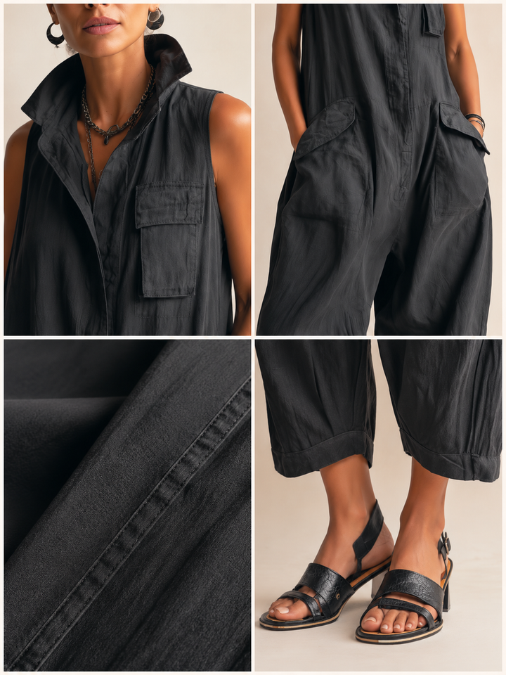 Michela Wide Leg Sleeveless Jumpsuit with Pockets