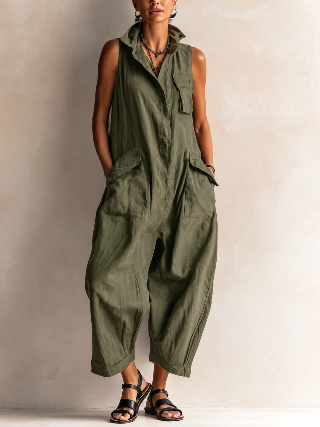 Michela Wide Leg Sleeveless Jumpsuit with Pockets