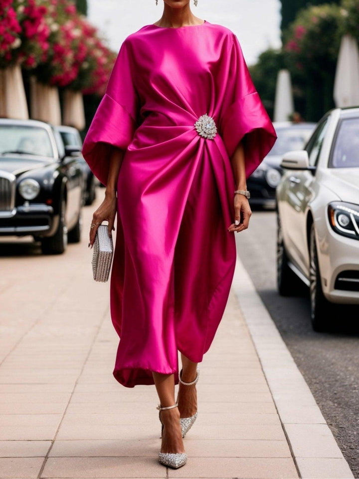 Vera Shimmer Satin Long Dress - Rose Red