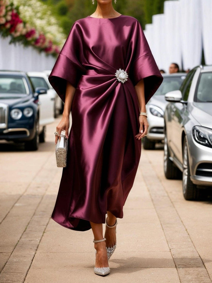 Vera Shimmer Satin Long Dress - Claret