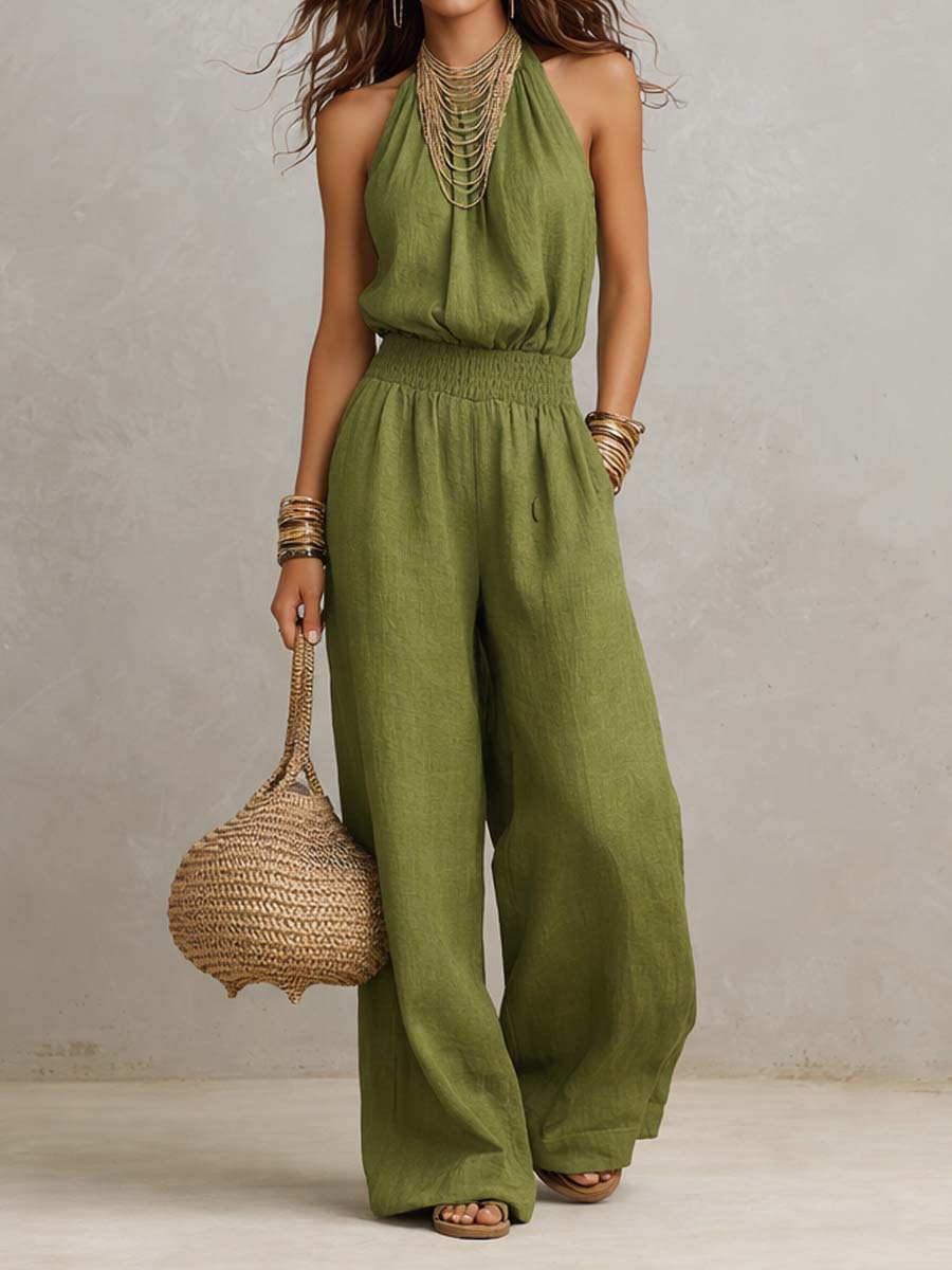 Valeria Halter Neck Wide Leg Jumpsuit
