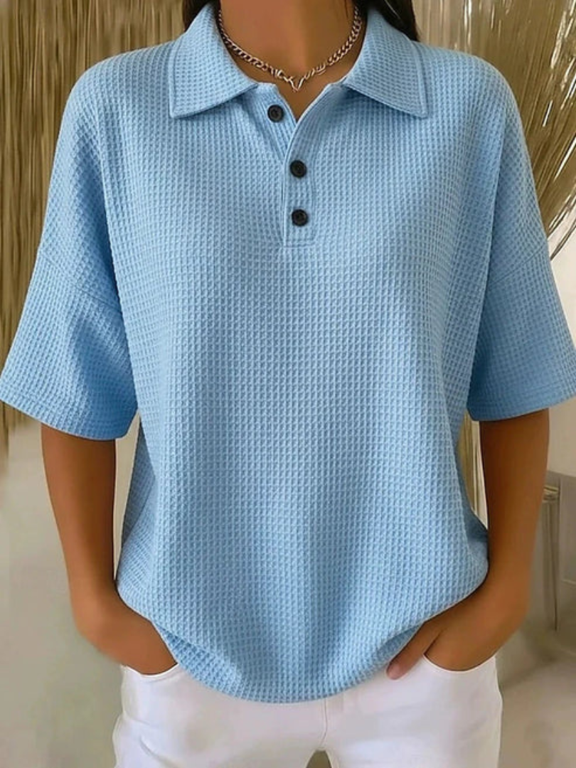 Peggie Comfortable Waffle Polo Blouse
