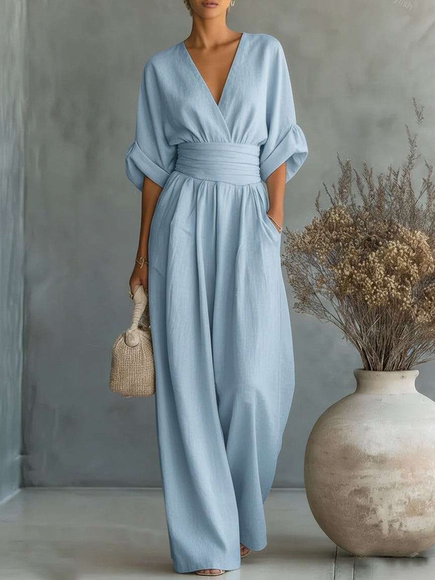 Capella V-Neck High Waist Wide Leg Jumpsuit