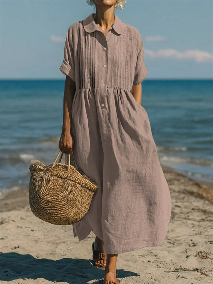 Mandy Elegant Collared Button Midi Dress