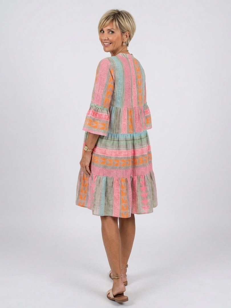 Maelle Geometric Print V Neck Tiered Knee Length Dress - detail