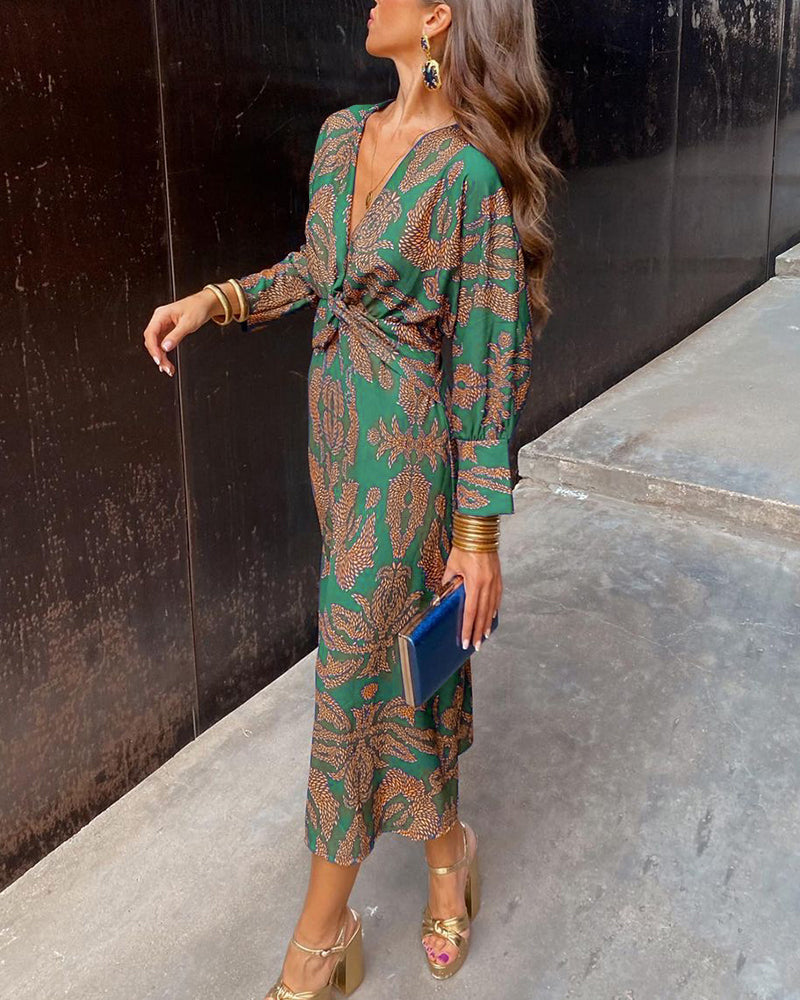 Isadora Printed Midi Dress - Green