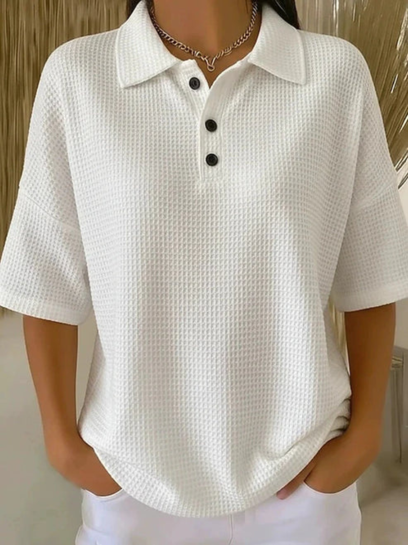 Peggie Comfortable Waffle Polo Blouse