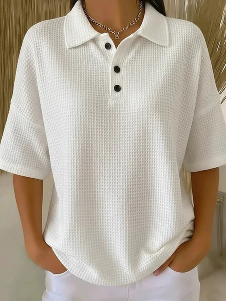 Peggie Comfortable Waffle Polo Blouse