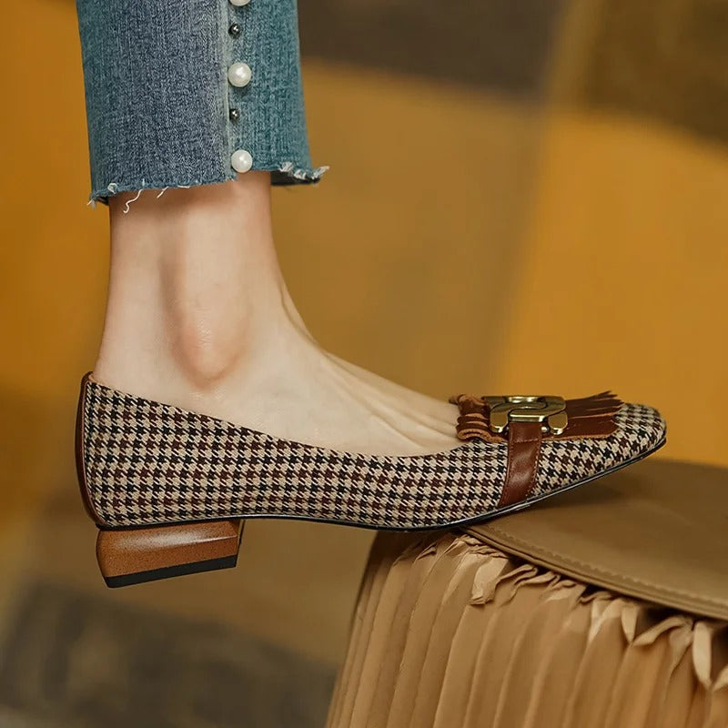 Moxie Genuine Leather Fringe Heels - Brown