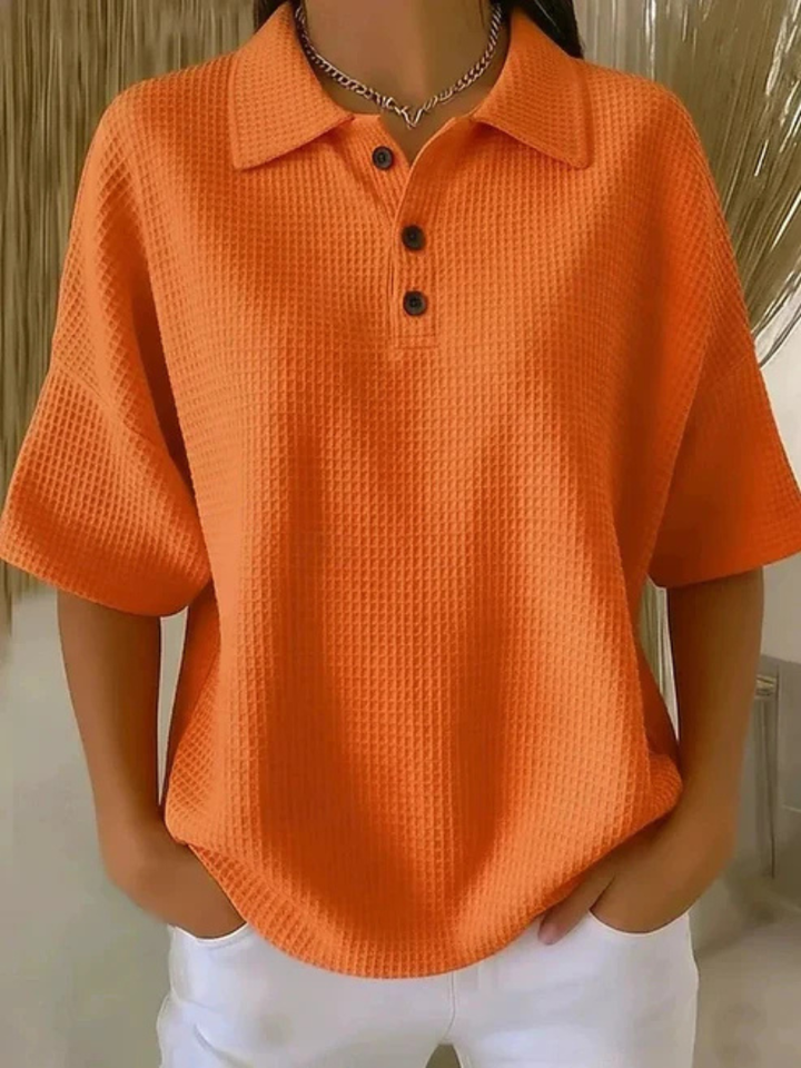 Peggie Comfortable Waffle Polo Blouse