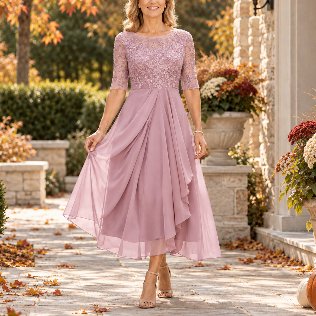Avi™ | Lace Bodice Draped Midi Dress