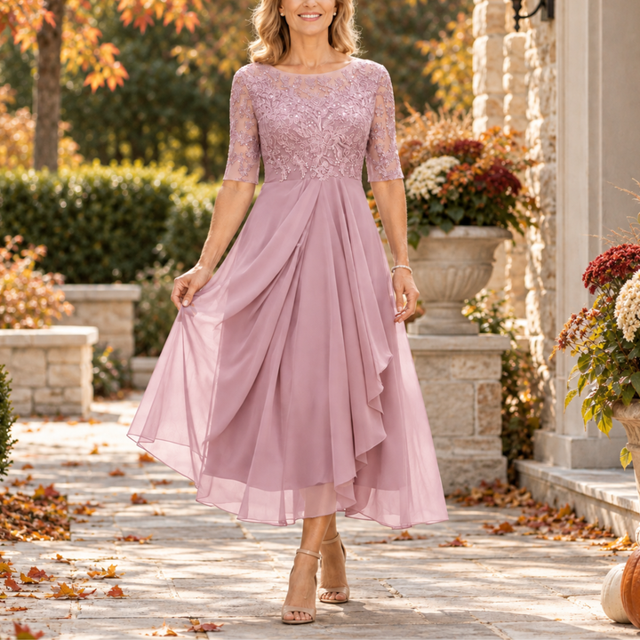 Avi™ | Lace Bodice Draped Midi Dress
