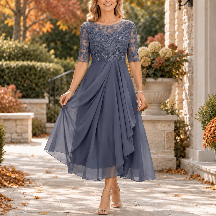 Avi™ | Lace Bodice Draped Midi Dress