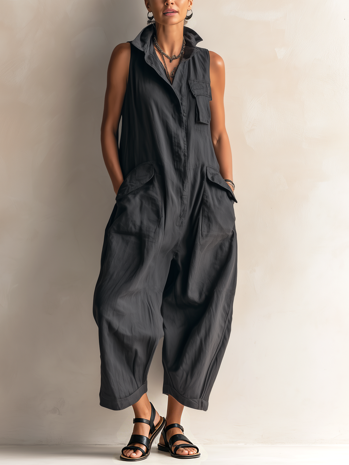 Michela Wide Leg Sleeveless Jumpsuit with Pockets