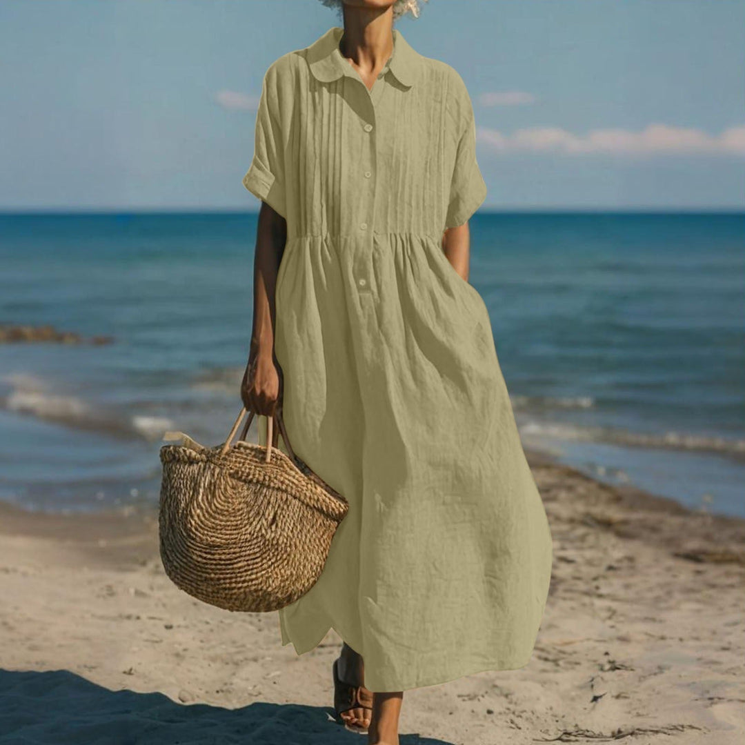 Mandy Elegant Collared Button Midi Dress