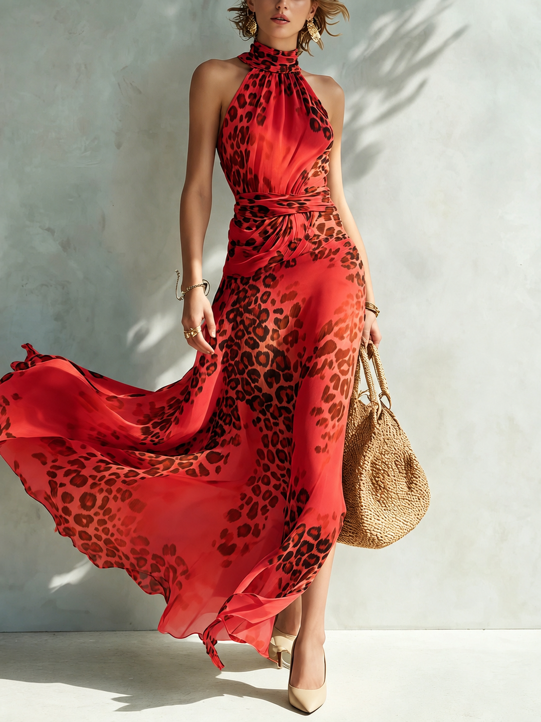 Daniela Animal Print Halter Maxi Dress
