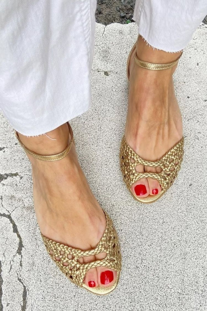 Isadora – Woven Gold Sandals
