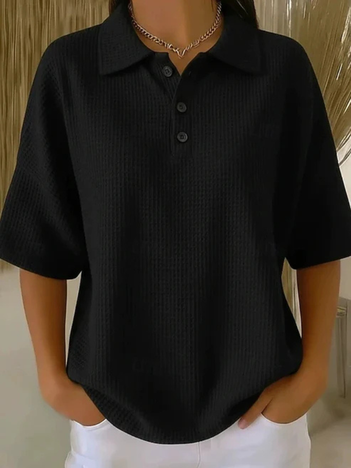 Peggie Comfortable Waffle Polo Blouse