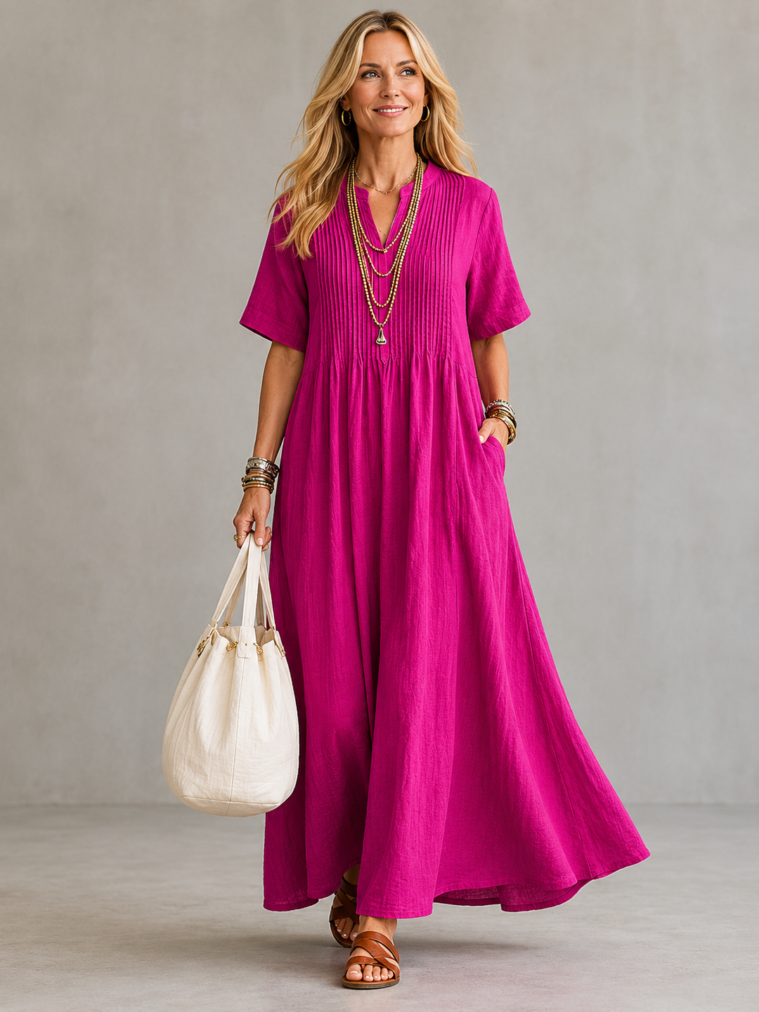 Nathalia™ | Pleated Flowy Maxi Dress