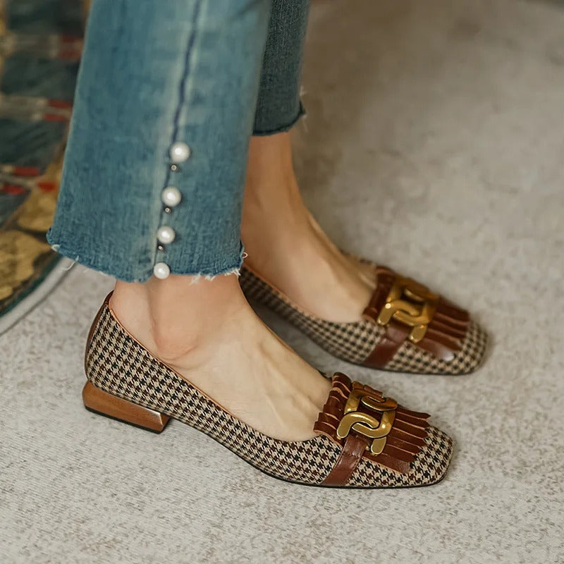 Moxie Genuine Leather Fringe Heels - Brown