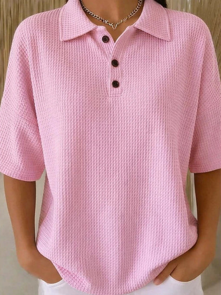 Peggie Comfortable Waffle Polo Blouse