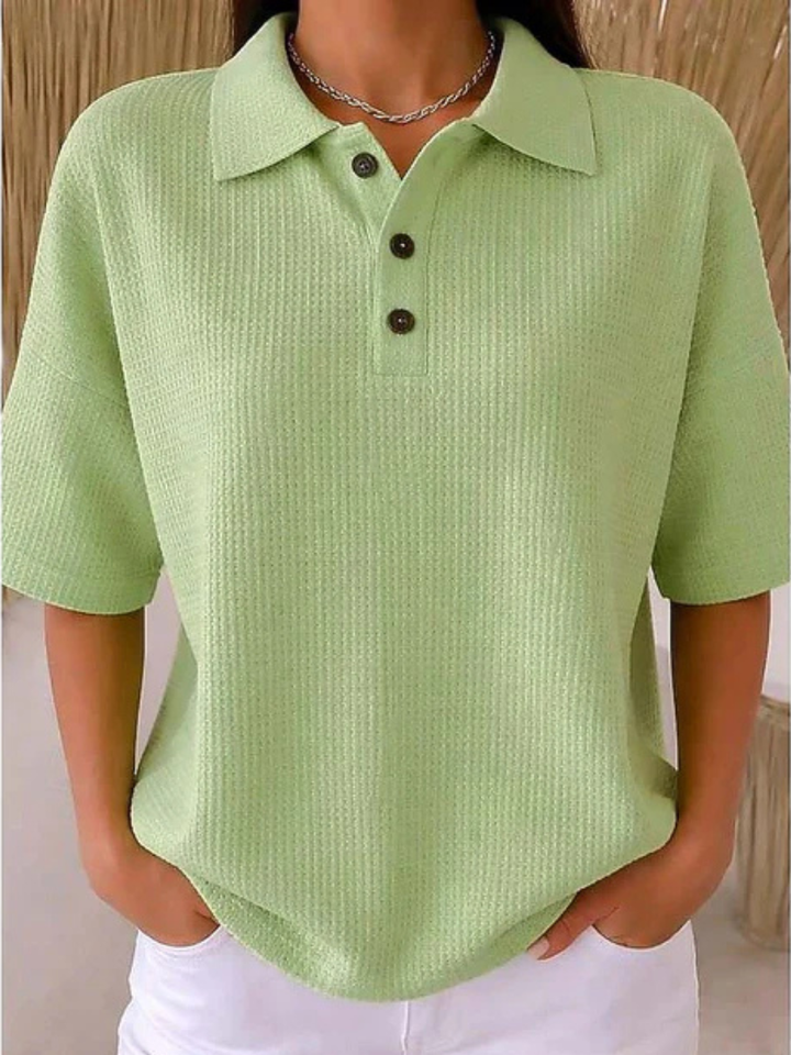 Peggie Comfortable Waffle Polo Blouse