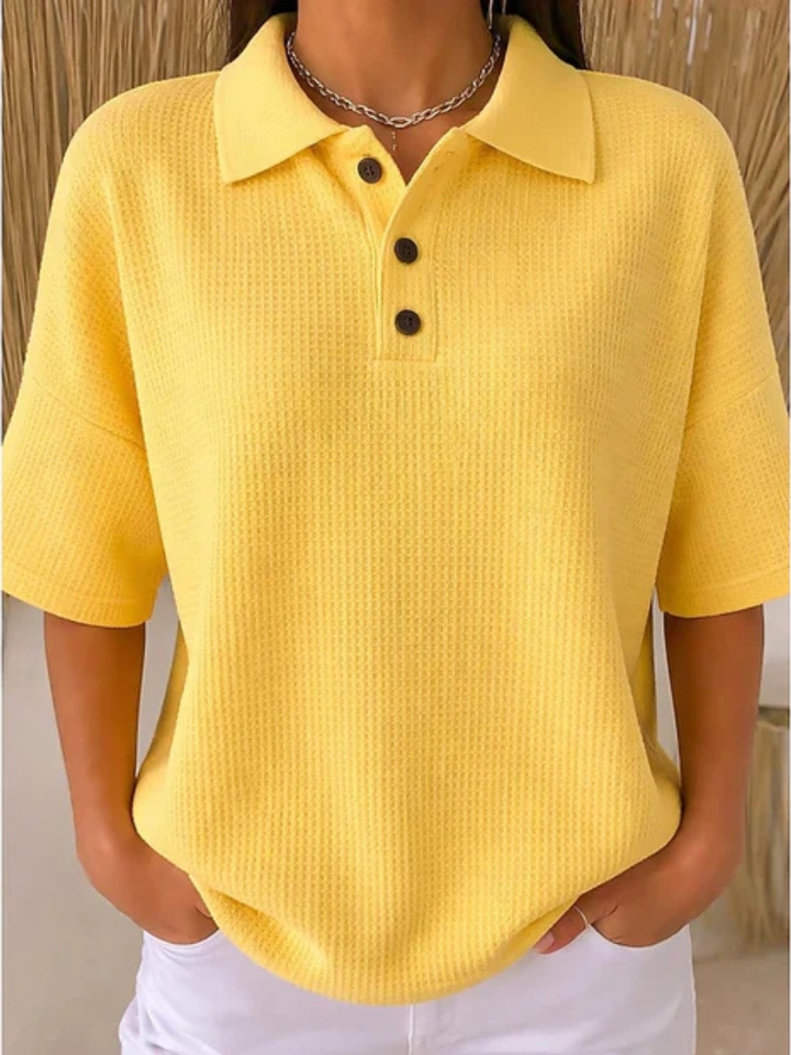 Peggie Comfortable Waffle Polo Blouse