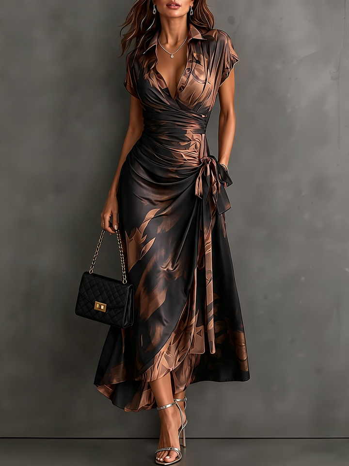 Francesca Midi Wrap Dress in Abstract Print