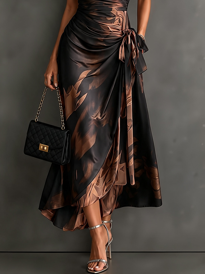 Francesca Midi Wrap Dress in Abstract Print