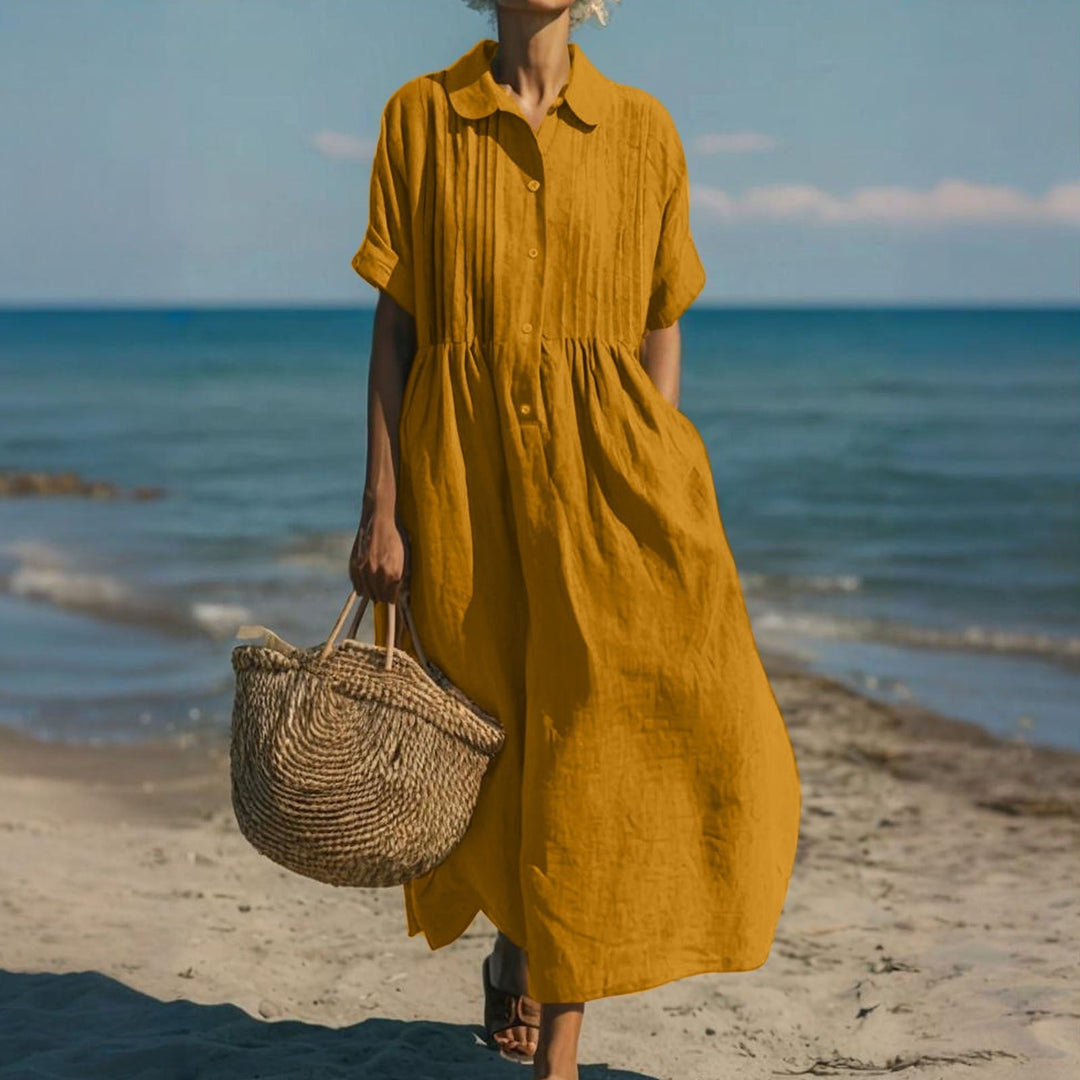 Mandy Elegant Collared Button Midi Dress