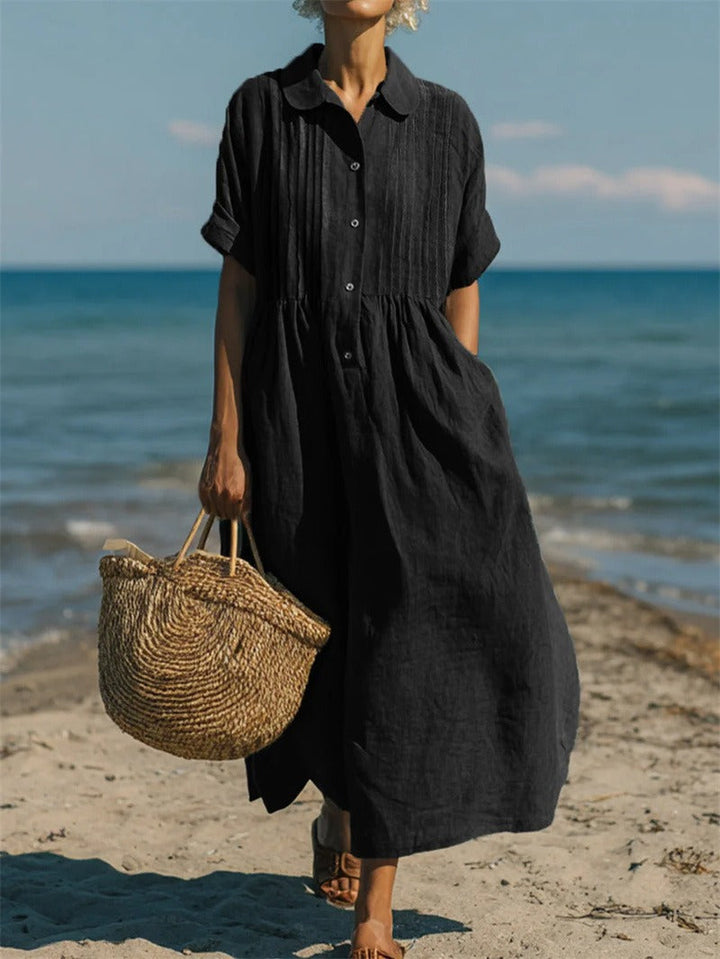 Mandy Elegant Collared Button Midi Dress