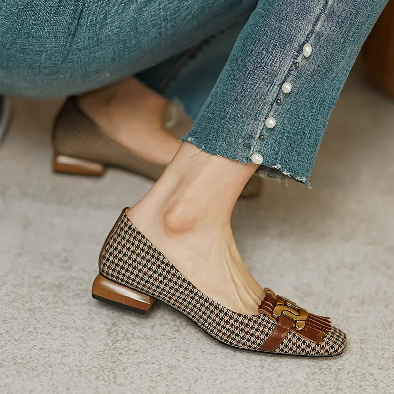 Moxie Genuine Leather Fringe Heels - Brown