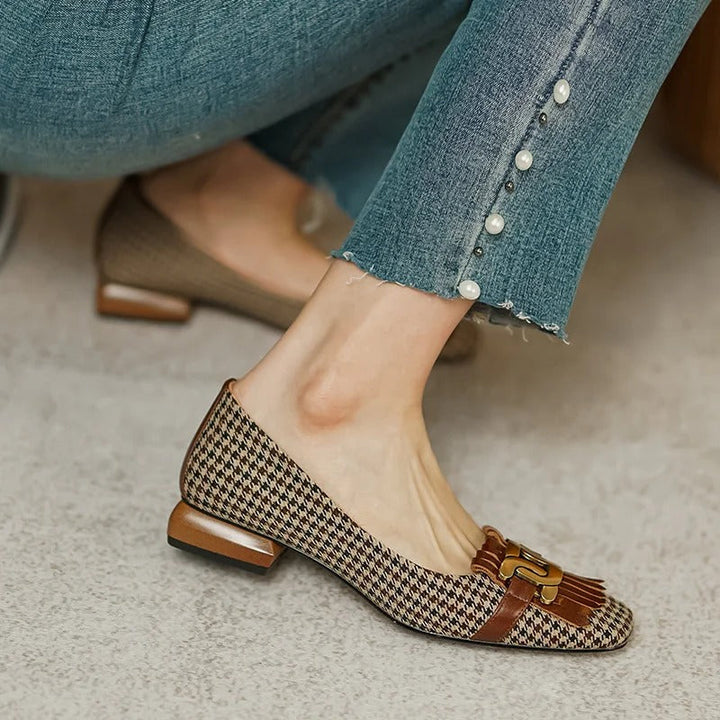 Moxie Genuine Leather Fringe Heels - Brown