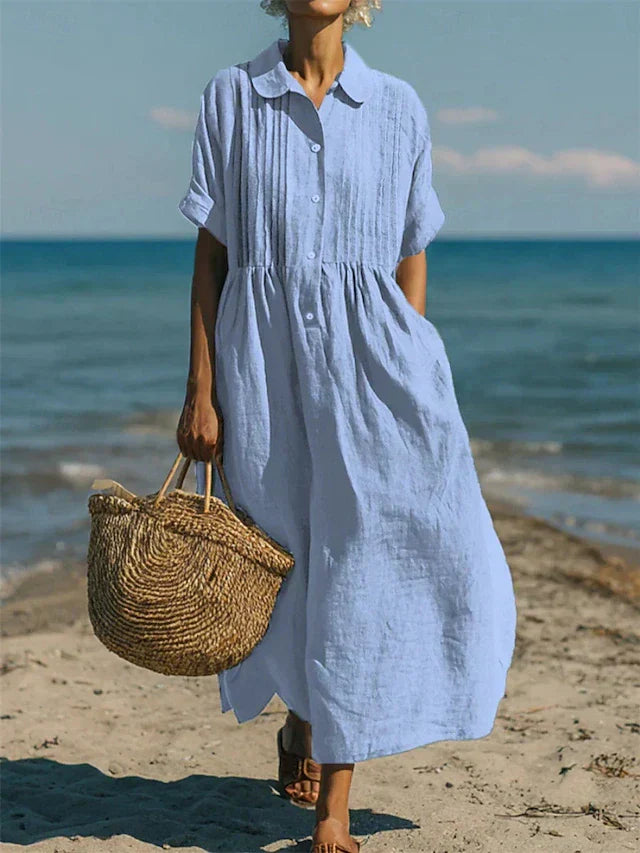 Mandy Elegant Collared Button Midi Dress