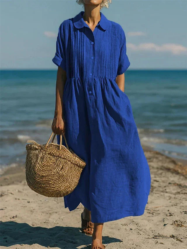 Mandy Elegant Collared Button Midi Dress