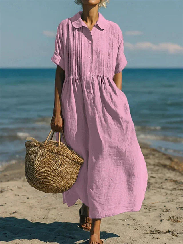 Mandy Elegant Collared Button Midi Dress