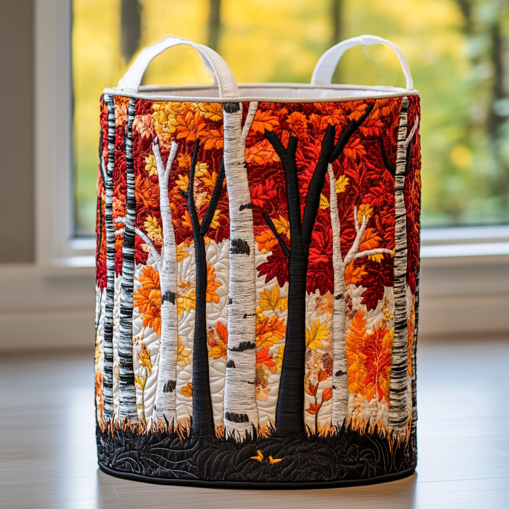 Quilted Laundry Basket with Autumn Grove