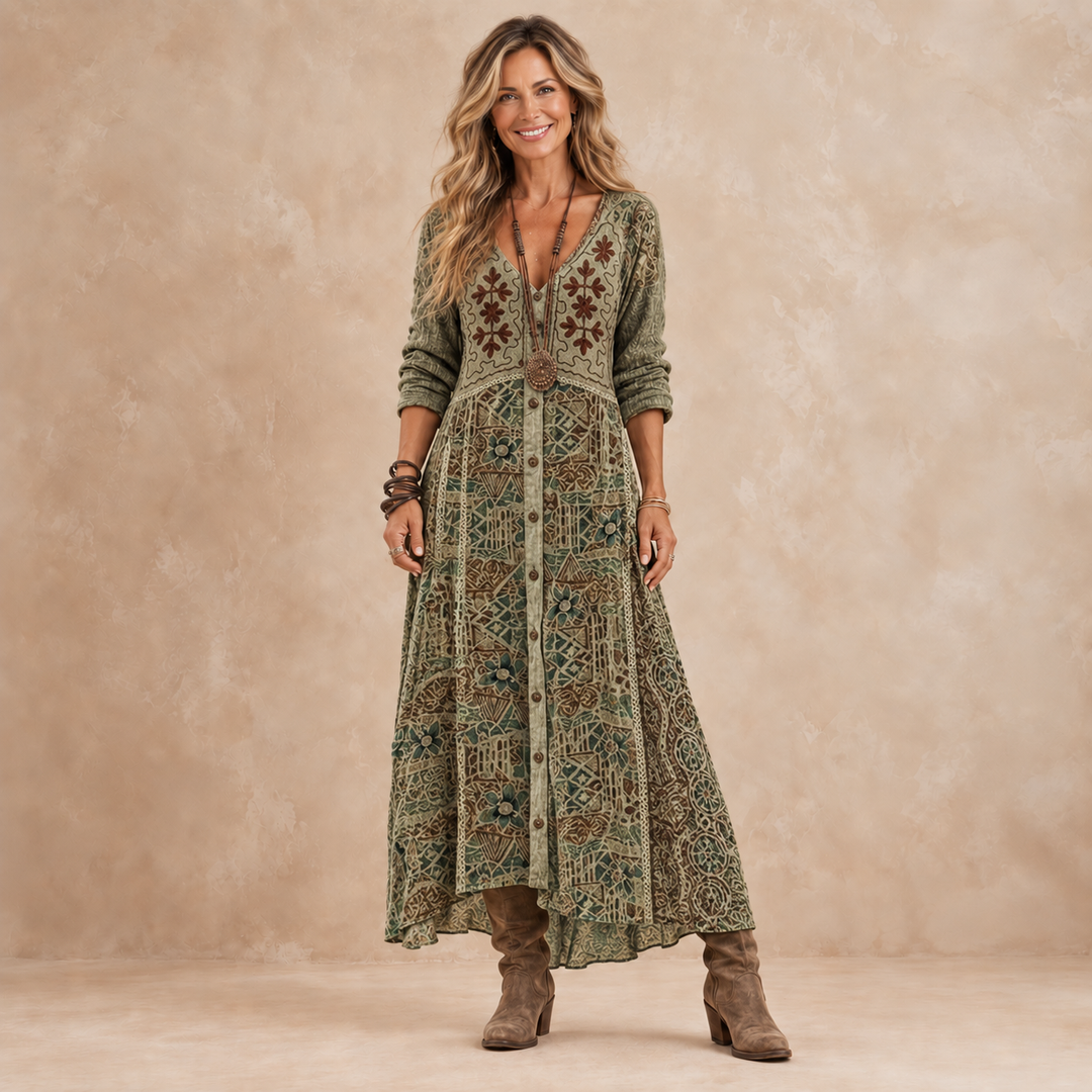 Maribel Vintage Botanical Maxi Dress