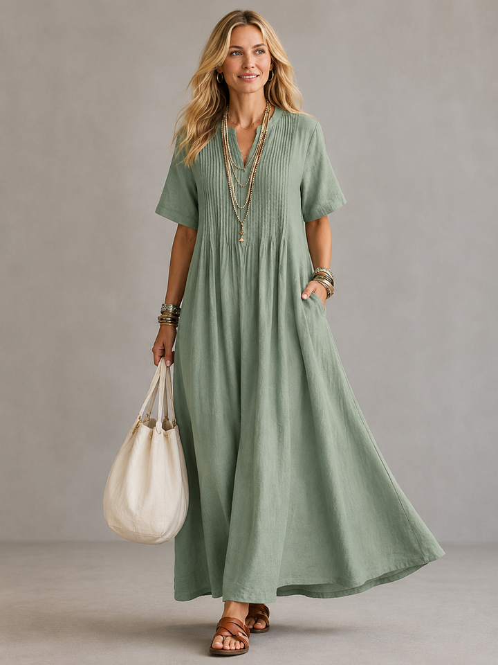 Nathalia™ | Pleated Flowy Maxi Dress