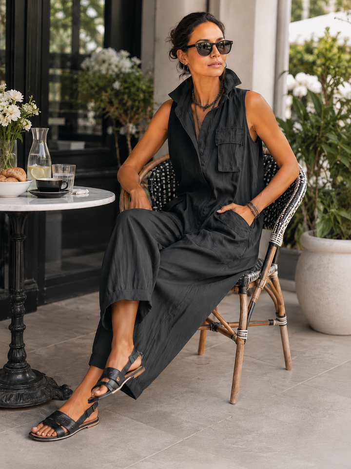 Michela Wide Leg Sleeveless Jumpsuit with Pockets