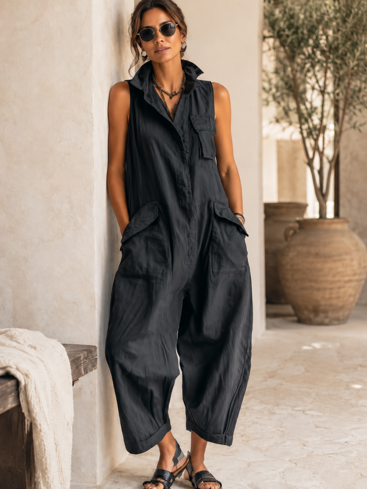Michela Wide Leg Sleeveless Jumpsuit with Pockets