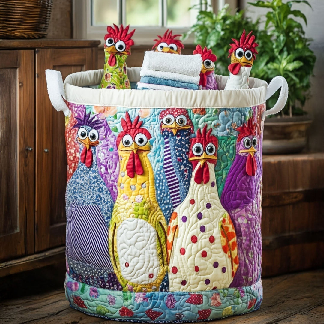 Quilted Laundry Basket with Elegant Hens