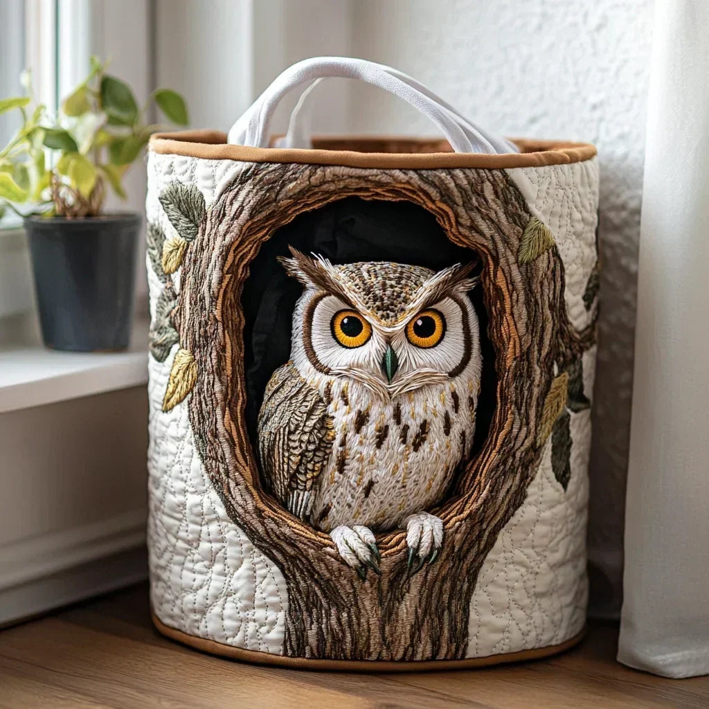 Quilted Laundry Basket with Owl Among the Branches