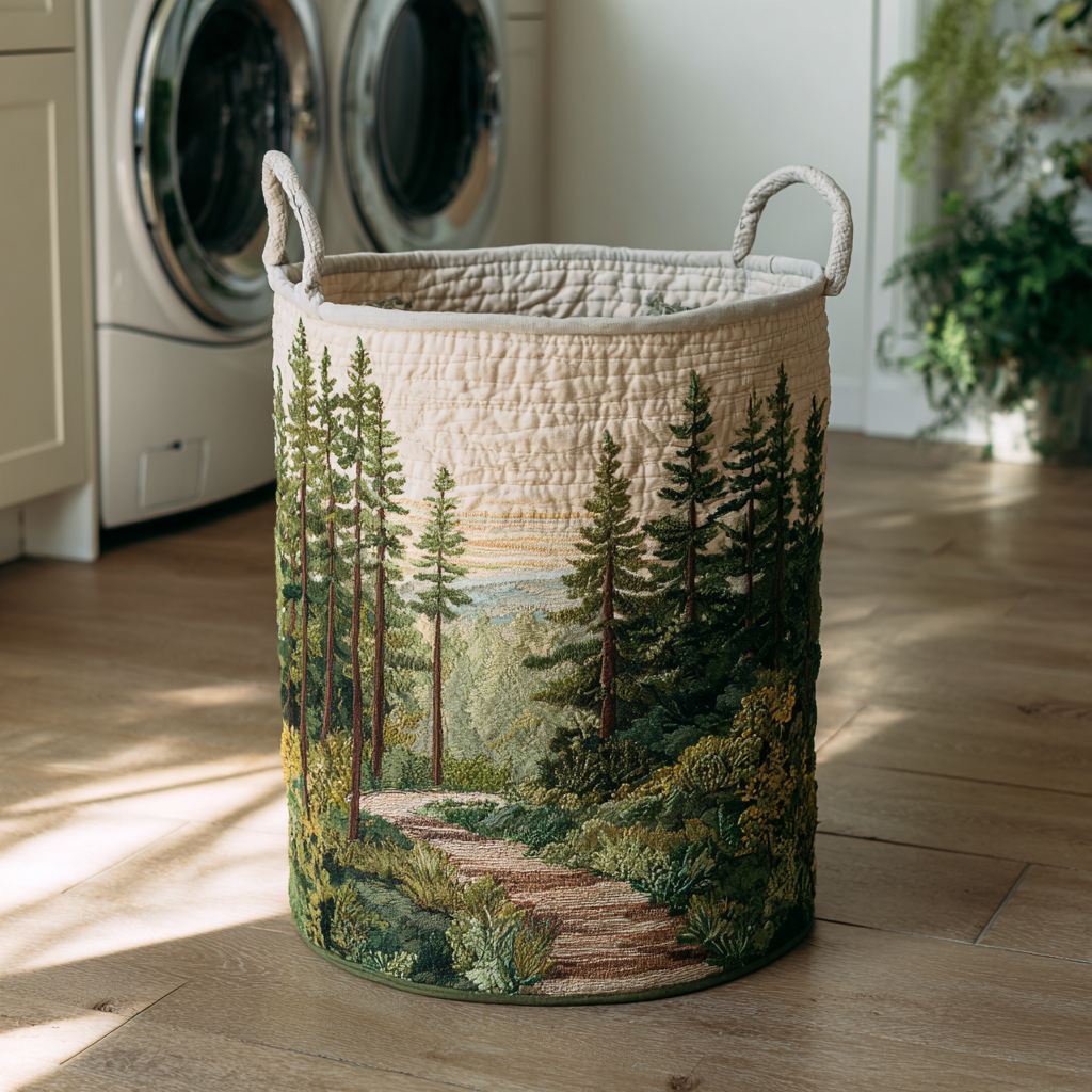 Quilted Laundry Basket with Forest Path