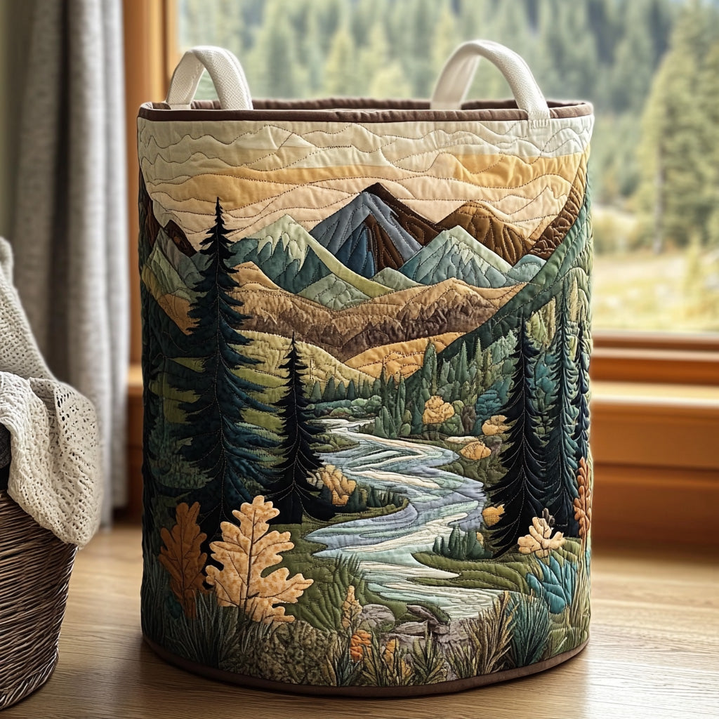 Quilted Laundry Basket with Stream Through the Trees