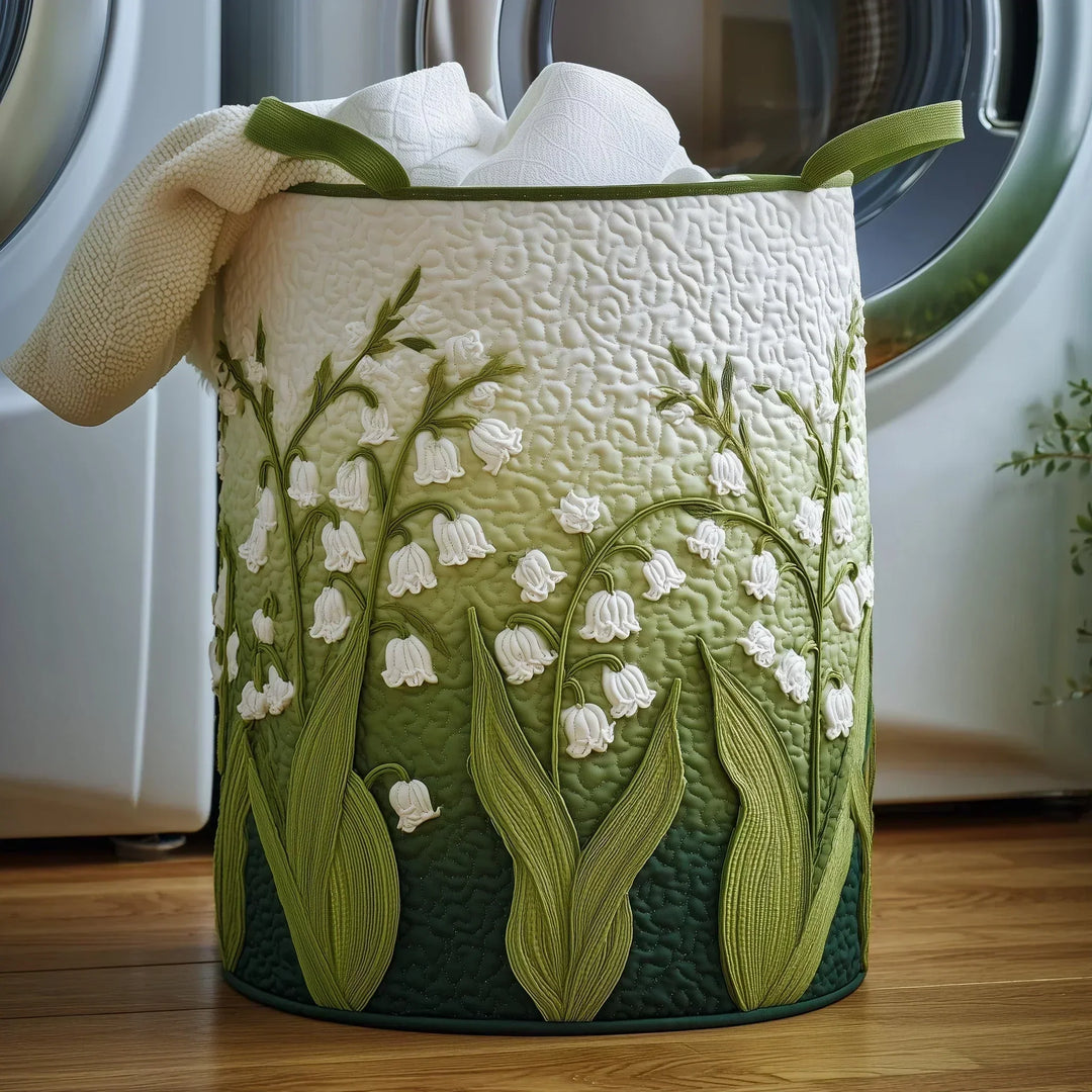 Quilted Laundry Basket with Lily of the Valley
