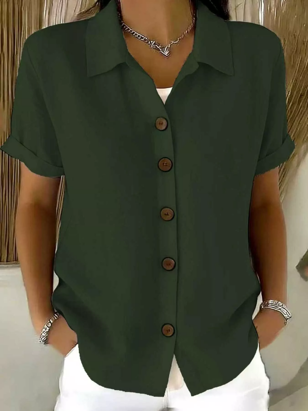 Aurelia Classic Button-Up Shirt - dark green