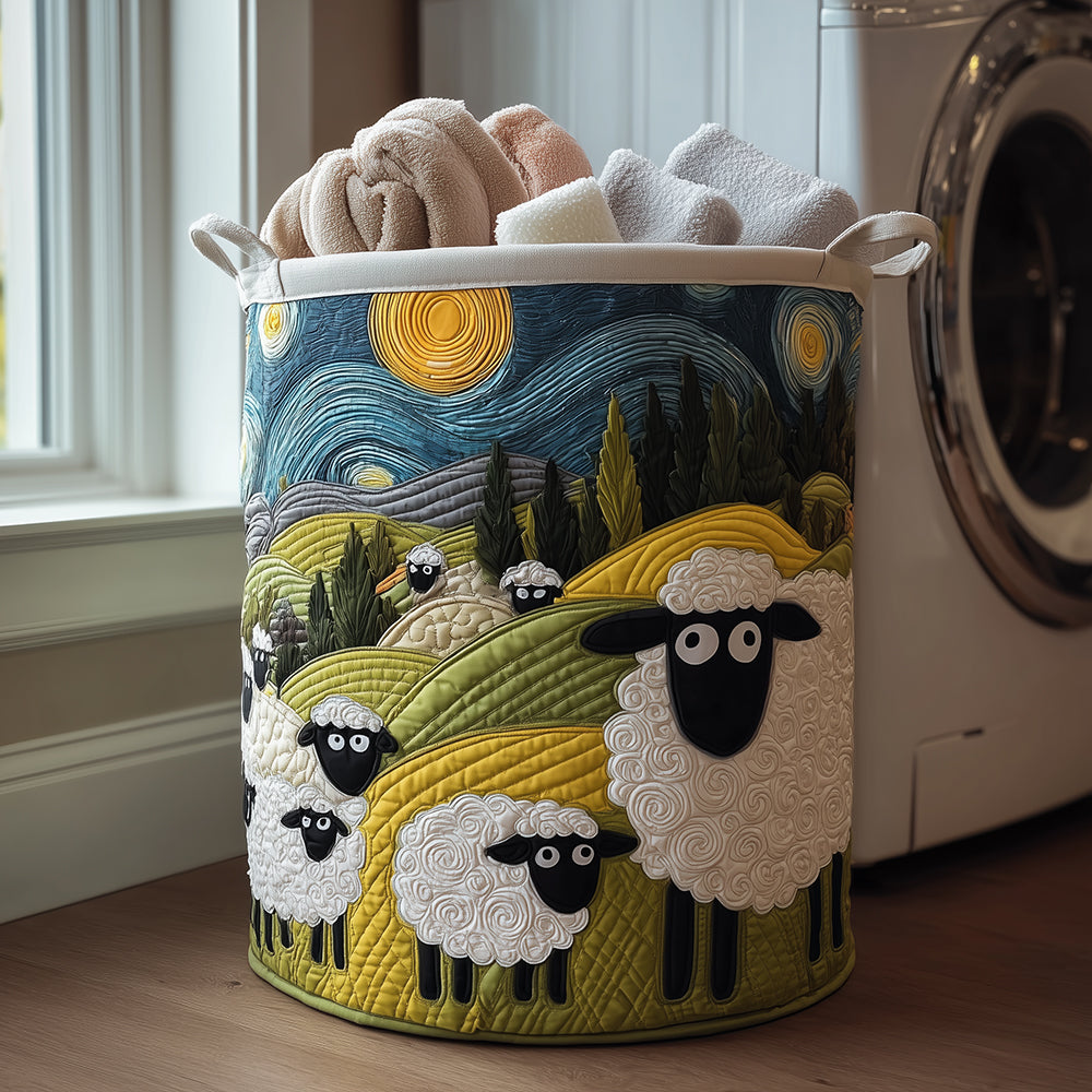 Quilted Laundry Basket with Lambs in the Meadow