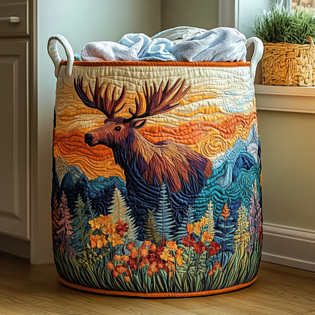 Quilted Laundry Basket with Moose